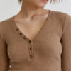 Ribbed Cropped T-Shirt With Buttons