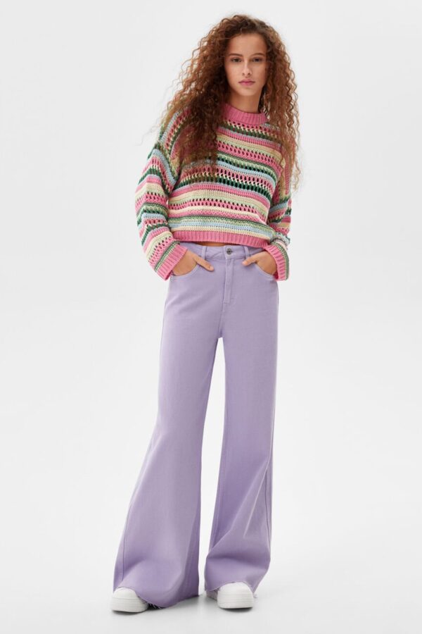 Multicolored Open-Knit Crewneck Sweater