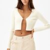 ribbed1 Ribbed V-Neck Cardigan With Rhinestone Detail