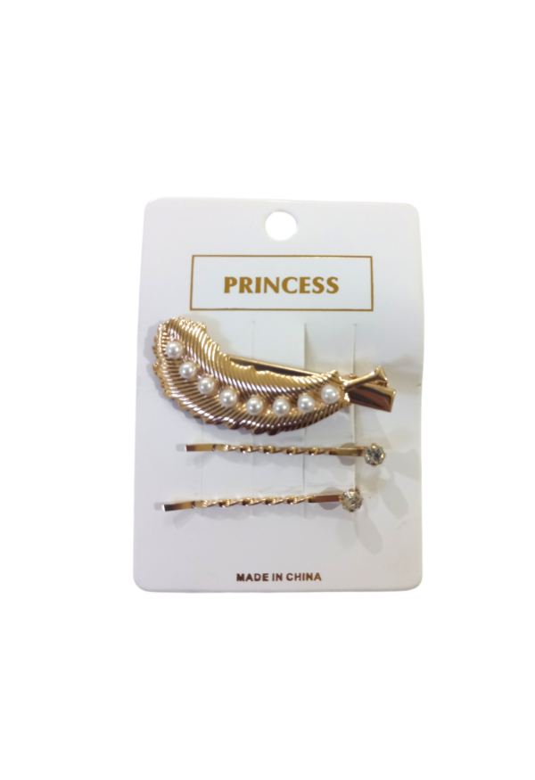 Set invisible y traba dorado c/strass