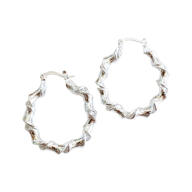 Aro Plata 925 Argolla facetada Torsada 24mm