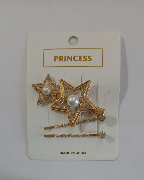 Set invisible y traba dorado con strass