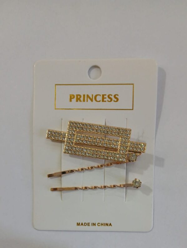 Set invisible y traba dorado con strass