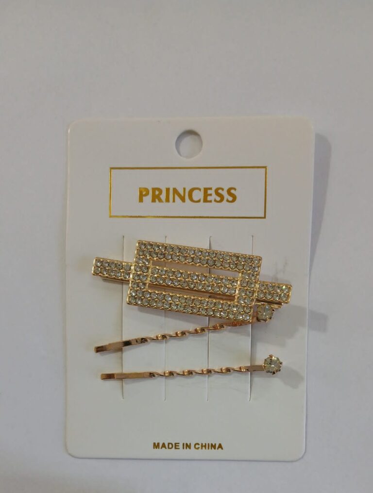 Set invisible y traba dorado con strass