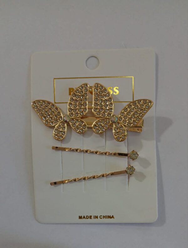 Set invisible y traba dorado con strass