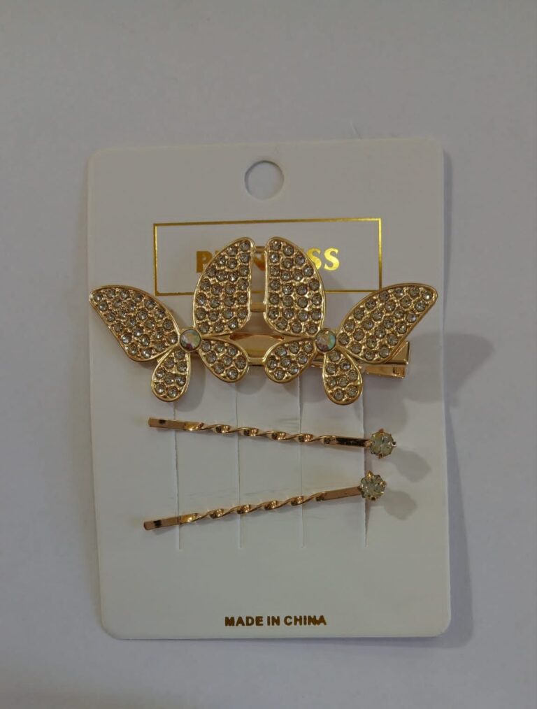 Set invisible y traba dorado con strass