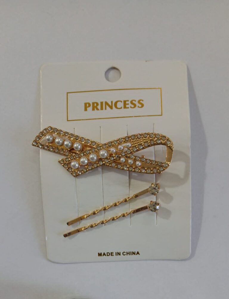 Set invisible y traba dorado con strass