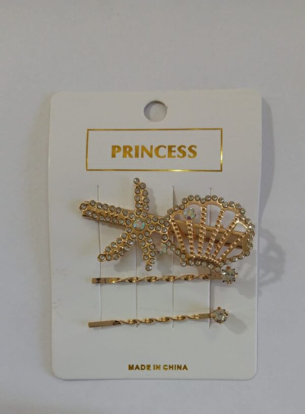 Set invisible y traba dorado con strass