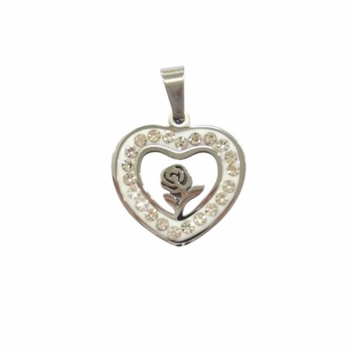 Dije AQ strass corazón c/rosa