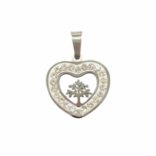 Dije AQ strass corazón c/árbol de la vida