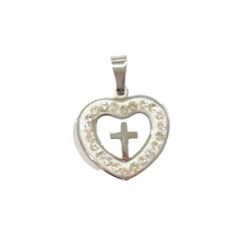 Dije AQ strass corazón cruz lisa