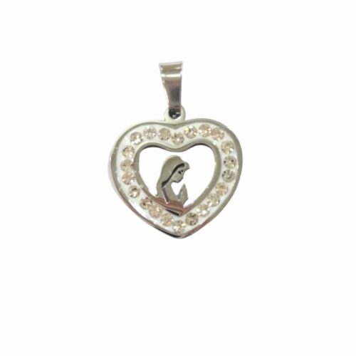 Dije AQ strass corazón c/virgen niña