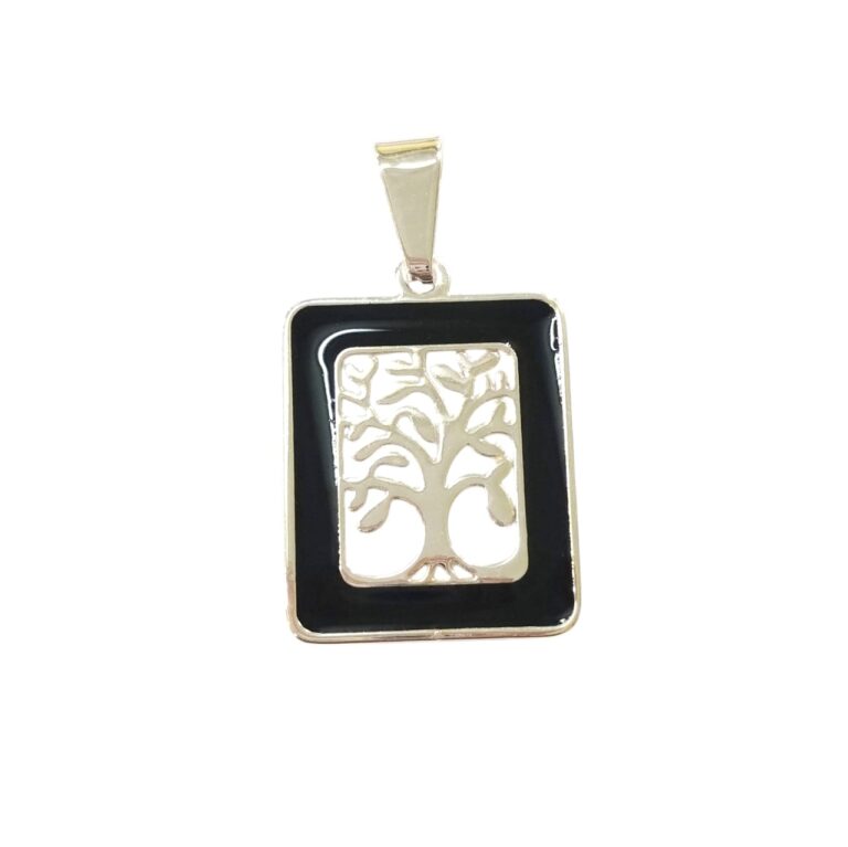 Dije AQ blanco árbol en recuadro negro