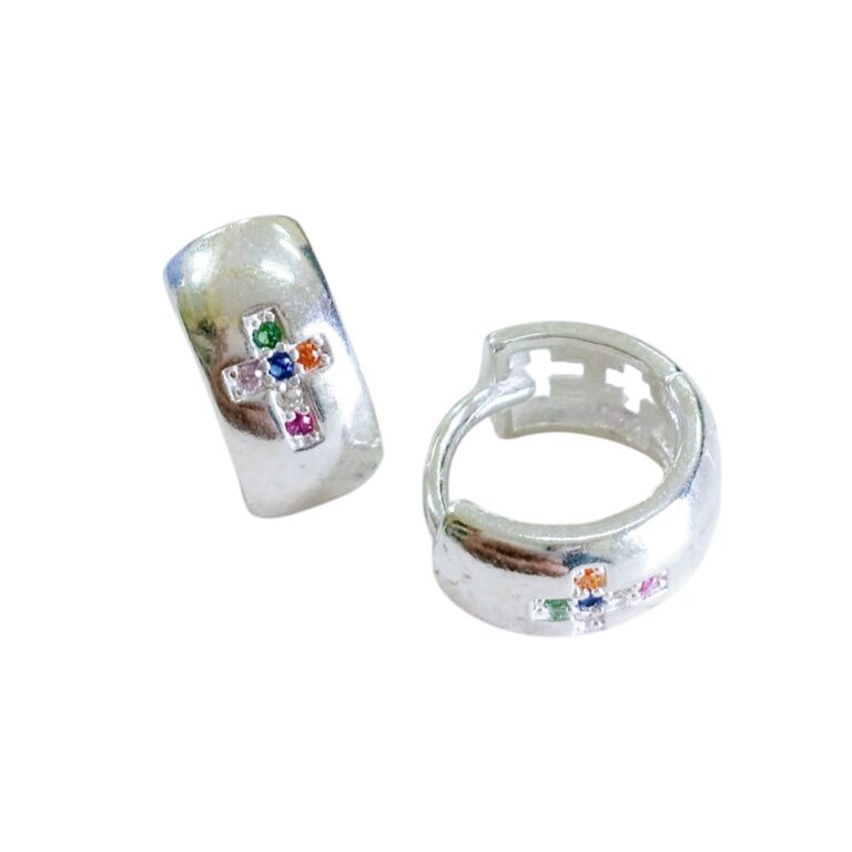 Aro de Plata 925 Argollita bisagra con Micro Cubic