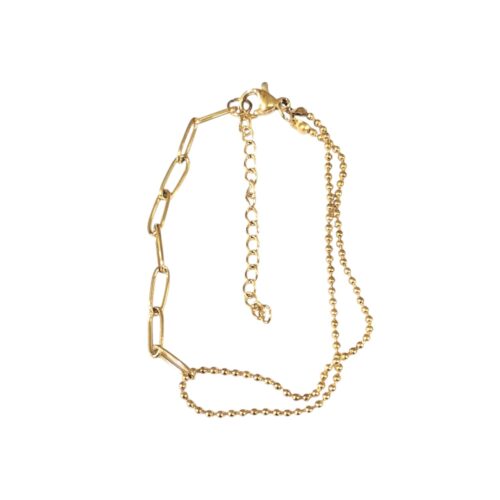 Pulsera AQ Dorado doble bolita/eslabón largo