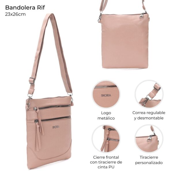 Bandolera Rif 3 cierres 23x26x6 Rosa Clarito