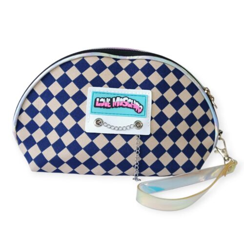 Porta cosmetico con cadena azul/beig