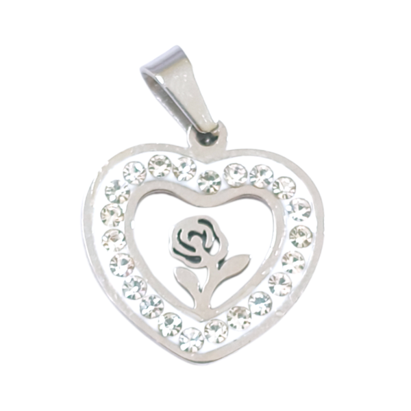 Dije AQ strass corazón c/rosa