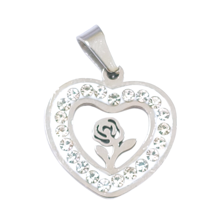 Dije AQ strass corazón c/rosa