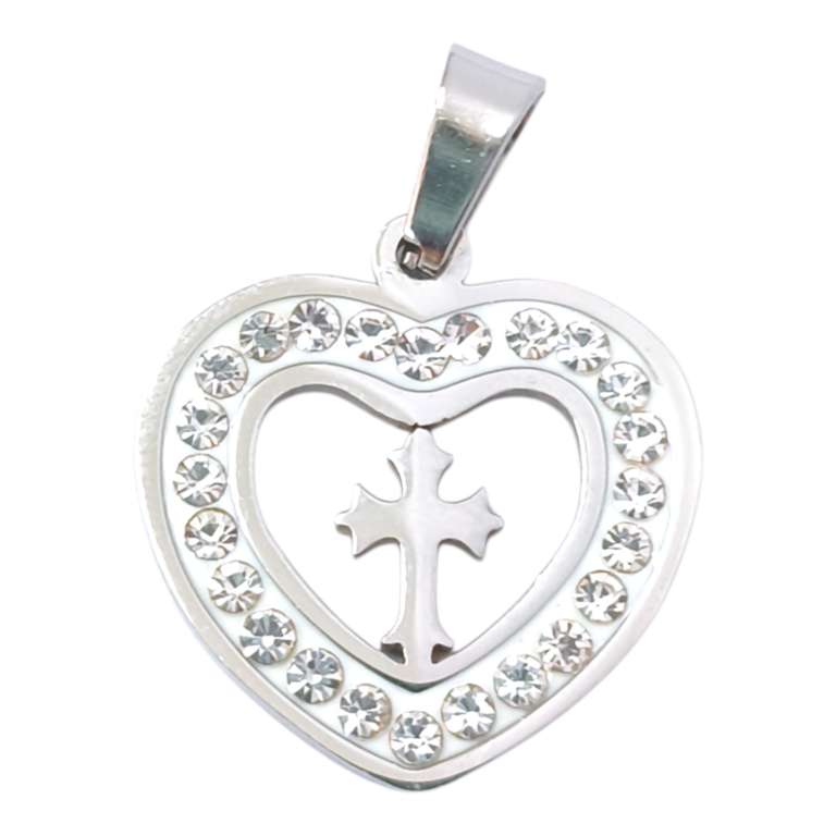 Dije AQ strass corazón cruz