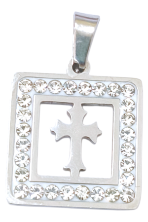 Dije AQ strass cuadrado cruz