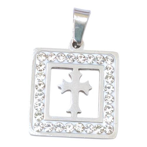 Dije AQ strass cuadrado cruz