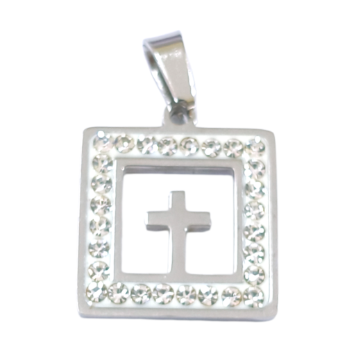 Dije AQ strass cuadrado cruz