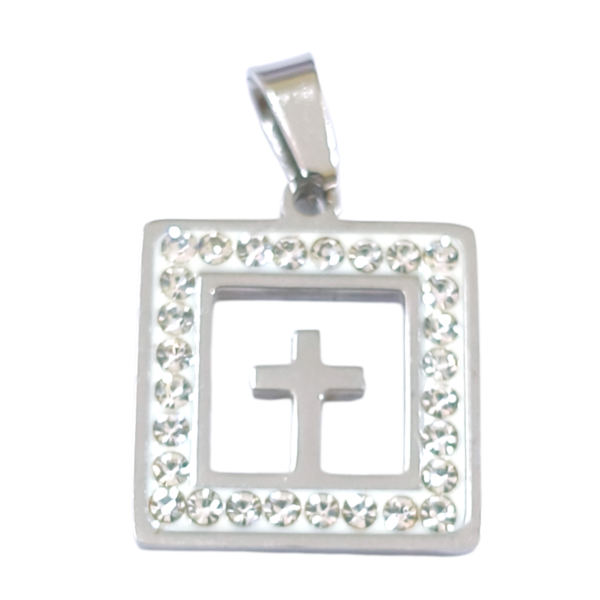 Dije AQ strass cuadrado cruz