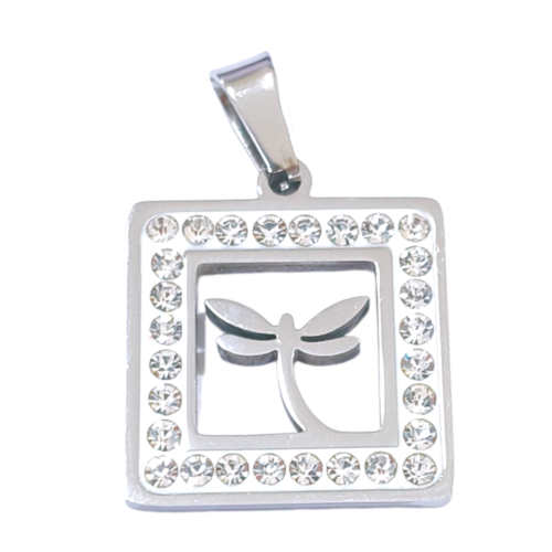 Dije AQ strass cuadrado libélula