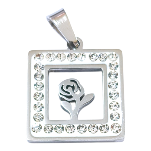 Dije AQ strass cuadrado rosa