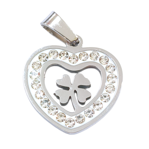 Dije AQ strass corazón trébol
