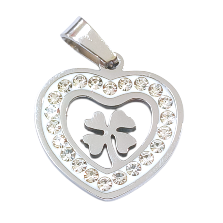 Dije AQ strass corazón trébol