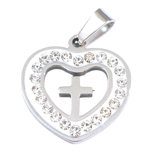 Dije AQ strass corazón cruz