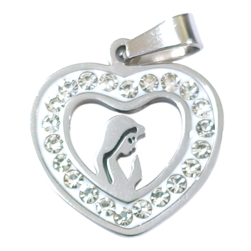 Dije AQ strass corazón virgen