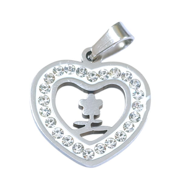 Dije AQ strass corazón flor