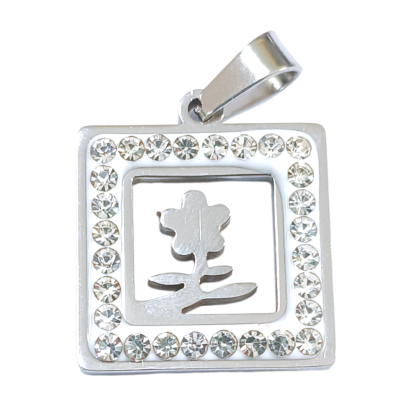 Dije AQ strass cuadrado flor