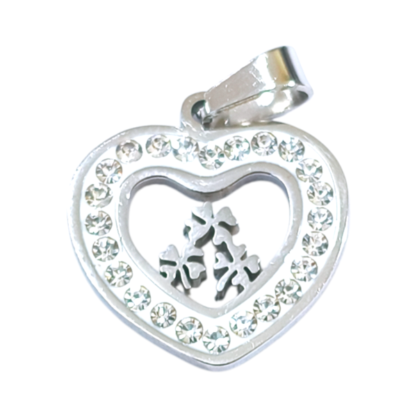 Dije AQ strass corazón tréboles
