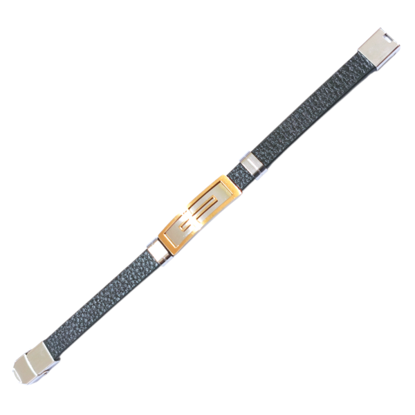 Pulsera AQ malla eco cuero con dije 
hombre