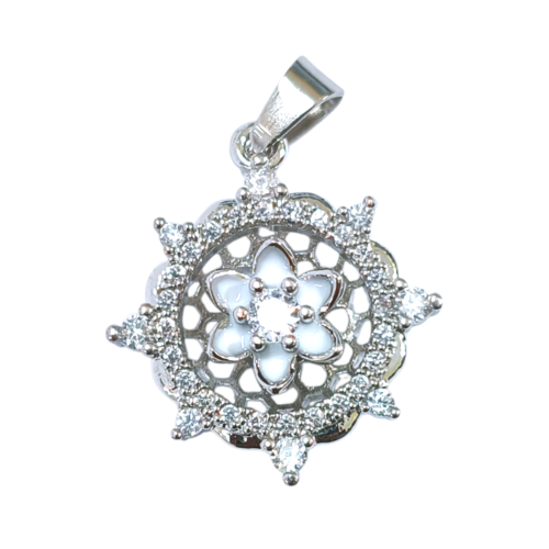 Dije AQ Premium con cubic flor blanca