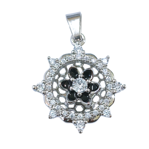 Dije AQ Premium con cubic flor negra