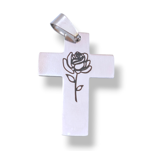 Dije AQ Cruz con rosa
