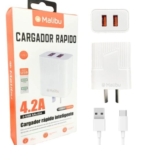 CARGADOR MALIBU TIPO V8 MICRO CARGA RAPIDA 4.2A DOBLE USB