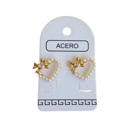 Aro AQ Dorado corazón perlas con moño