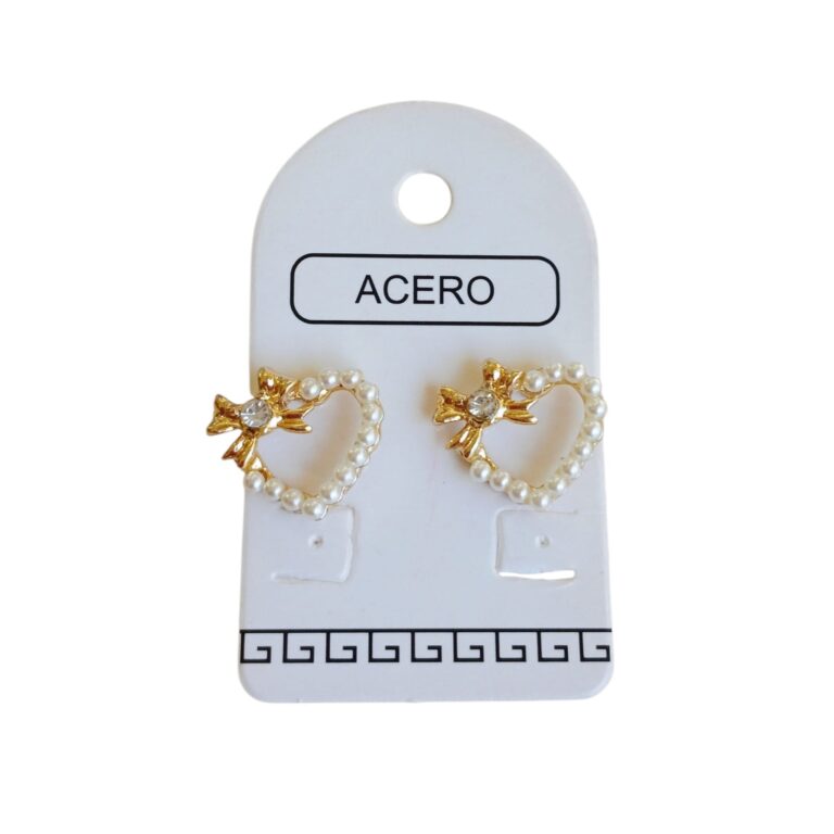 Aro AQ Dorado corazón perlas con moño