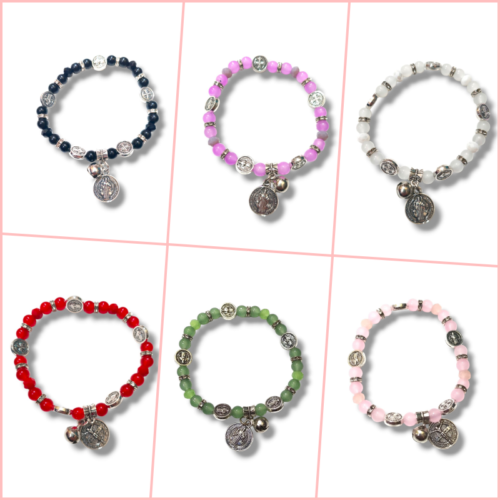 Pulsera fantasía cristal con dije San Benito