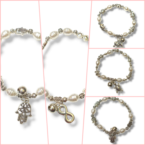 Pulsera fantasía con perlas y dijes (varios modelos)
