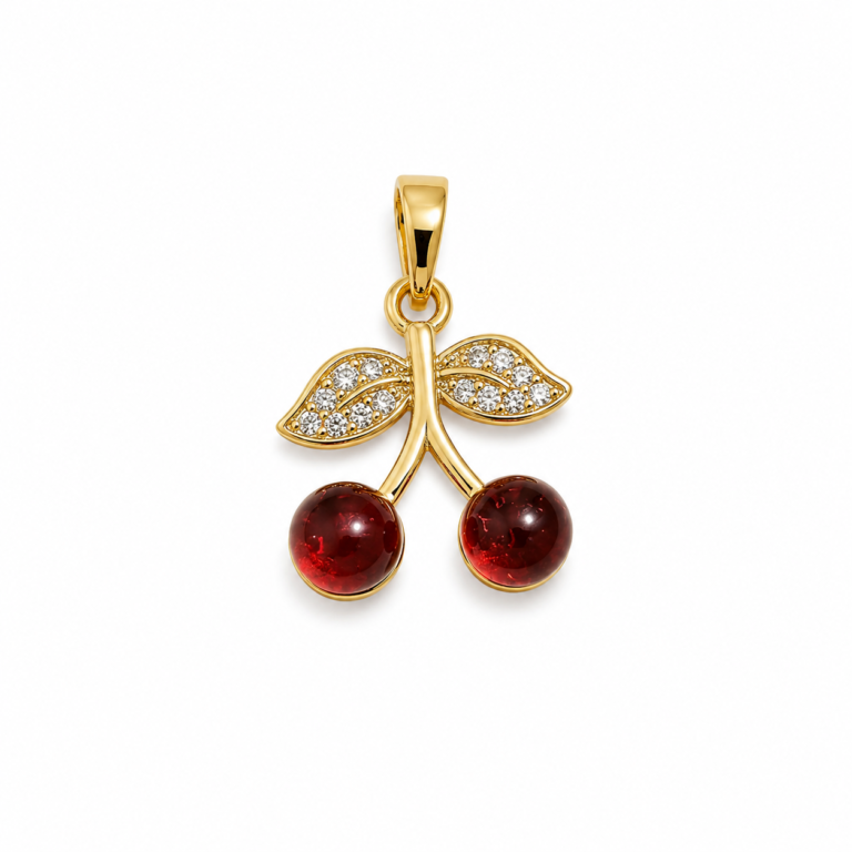 Dije AQ dorado cerezas hojas c.stras