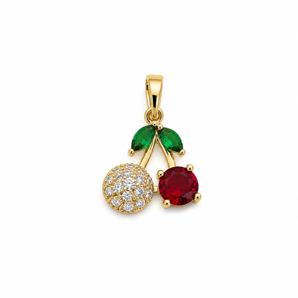 Dije AQ dorado cereza con stras y microcubic