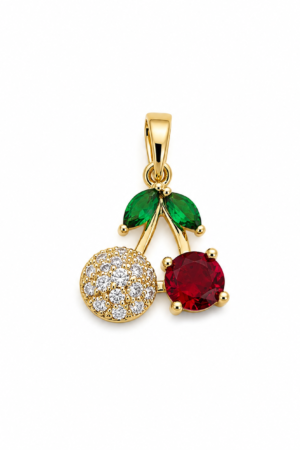Dije AQ dorado cereza con stras y microcubic