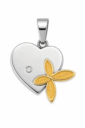 Dije AQ dorado media medalla corazon/mariposa